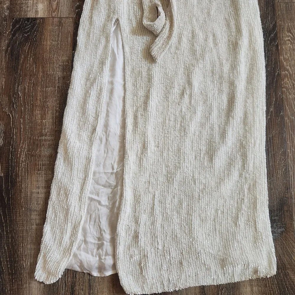 Retrofete Rebecca Sequin Maxi Dress in White Size Large NWT Sleeveless Belt - Image 6