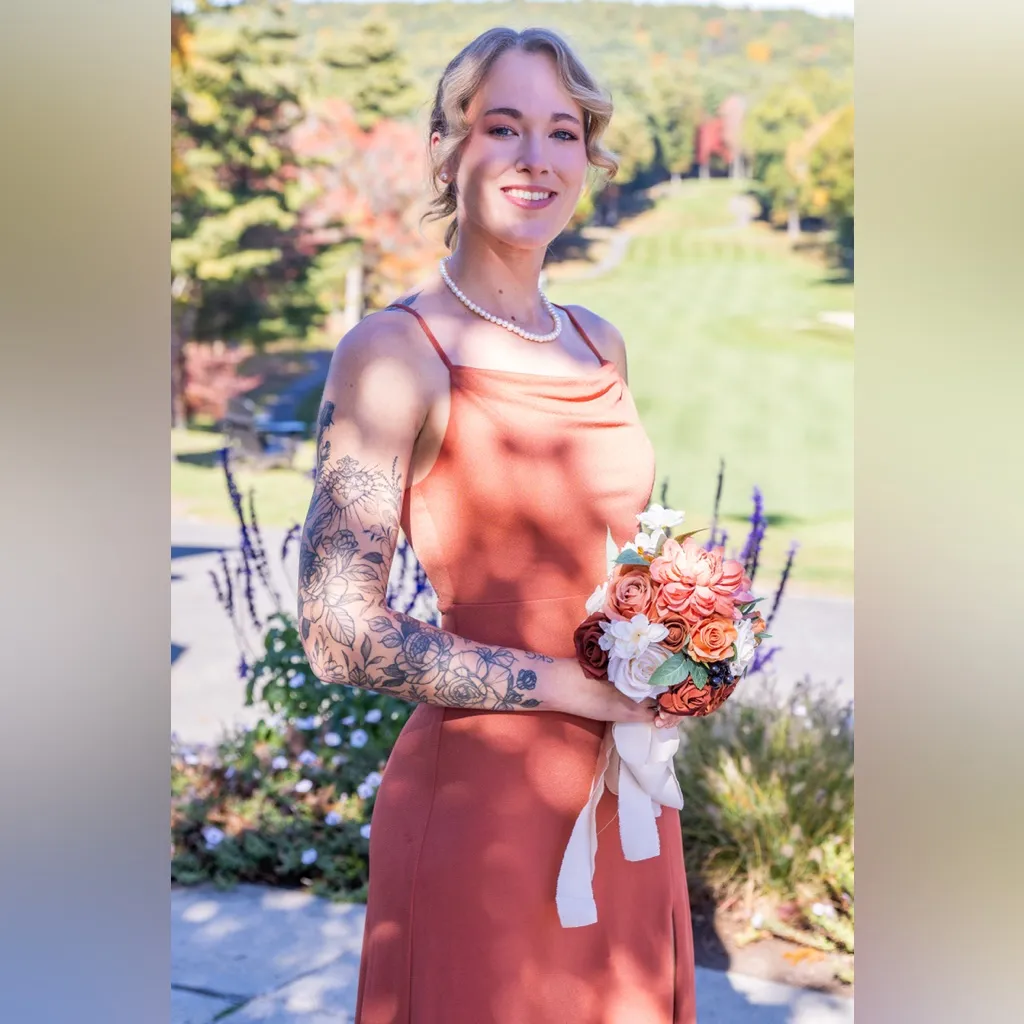 Birdy Grey Ash Crepe Floor Length Bridesmaids Dress in Terracota - Image 4