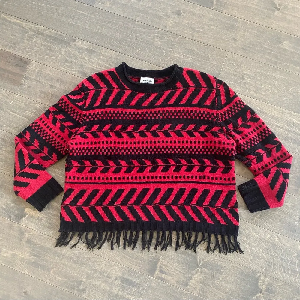 Vintage Monterey by Korea Red & Black Fringe Sweater Size M - Image 9
