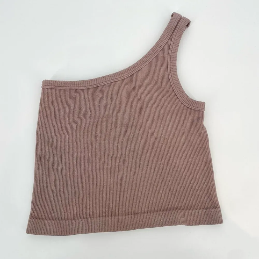 By Together Espresso Seamless One Shoulder Ribbed Spring Tank Top Taupe Size S/M - Image 4
