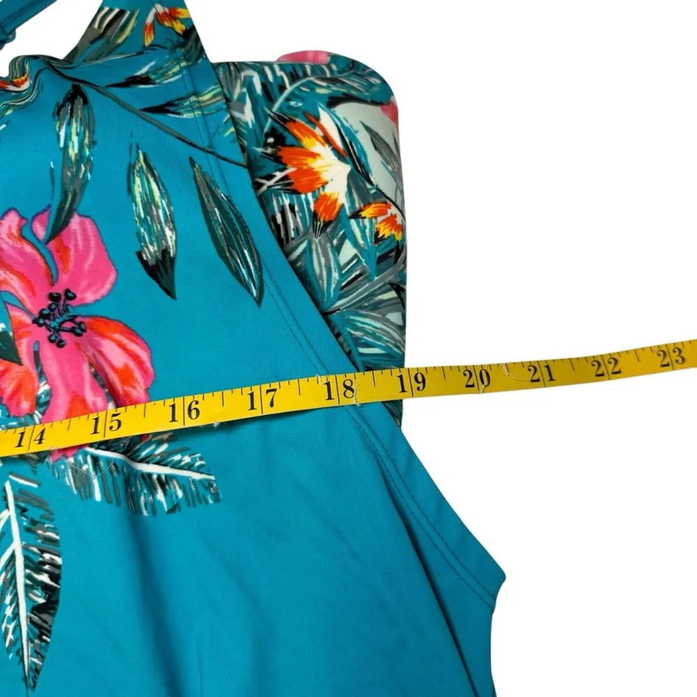 Swim by‎ Cacique Womens Plus Size 22 Tankini Top Teal Blue Tropical Floral Beach - Image 7