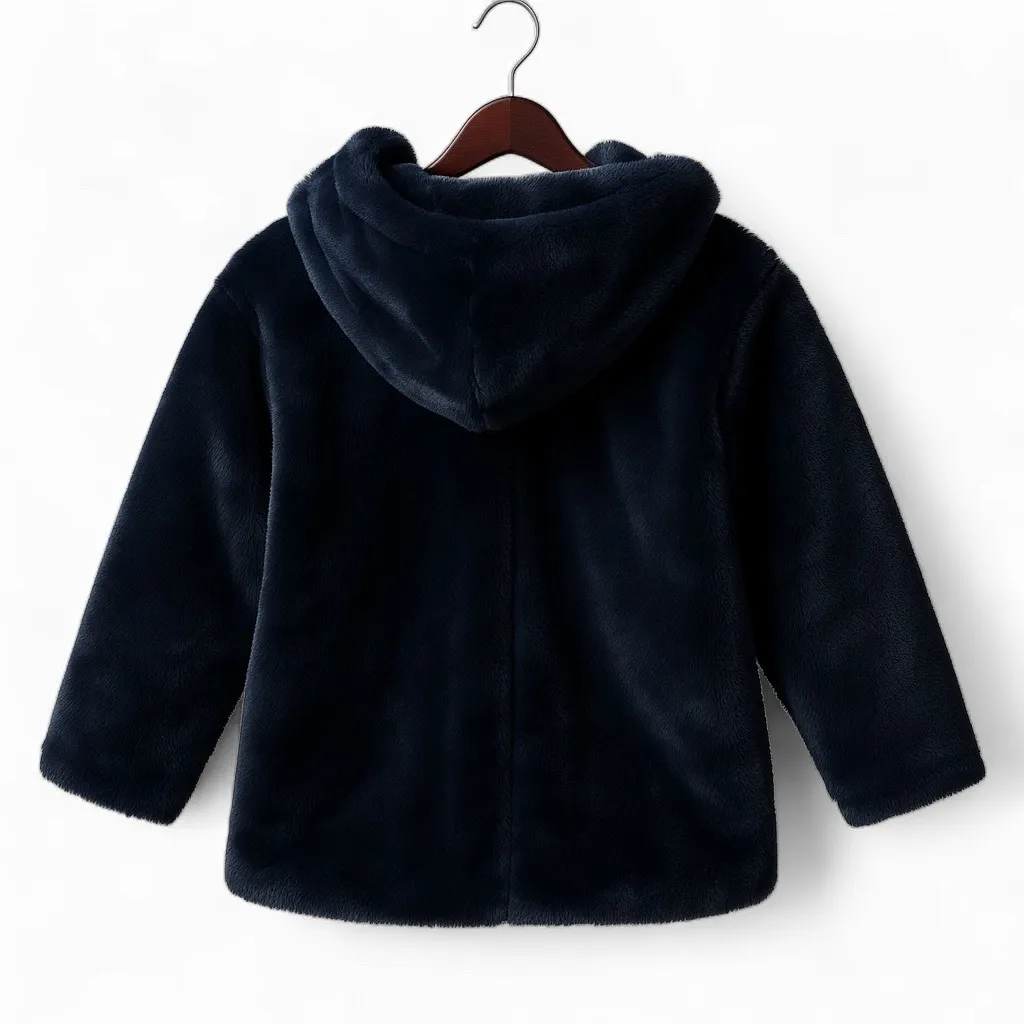 Women's Hooded‎ Faux Fur Coat Blue XSmall Winter Cozy Mob Wife Classic Timeless Size XS - Image 3