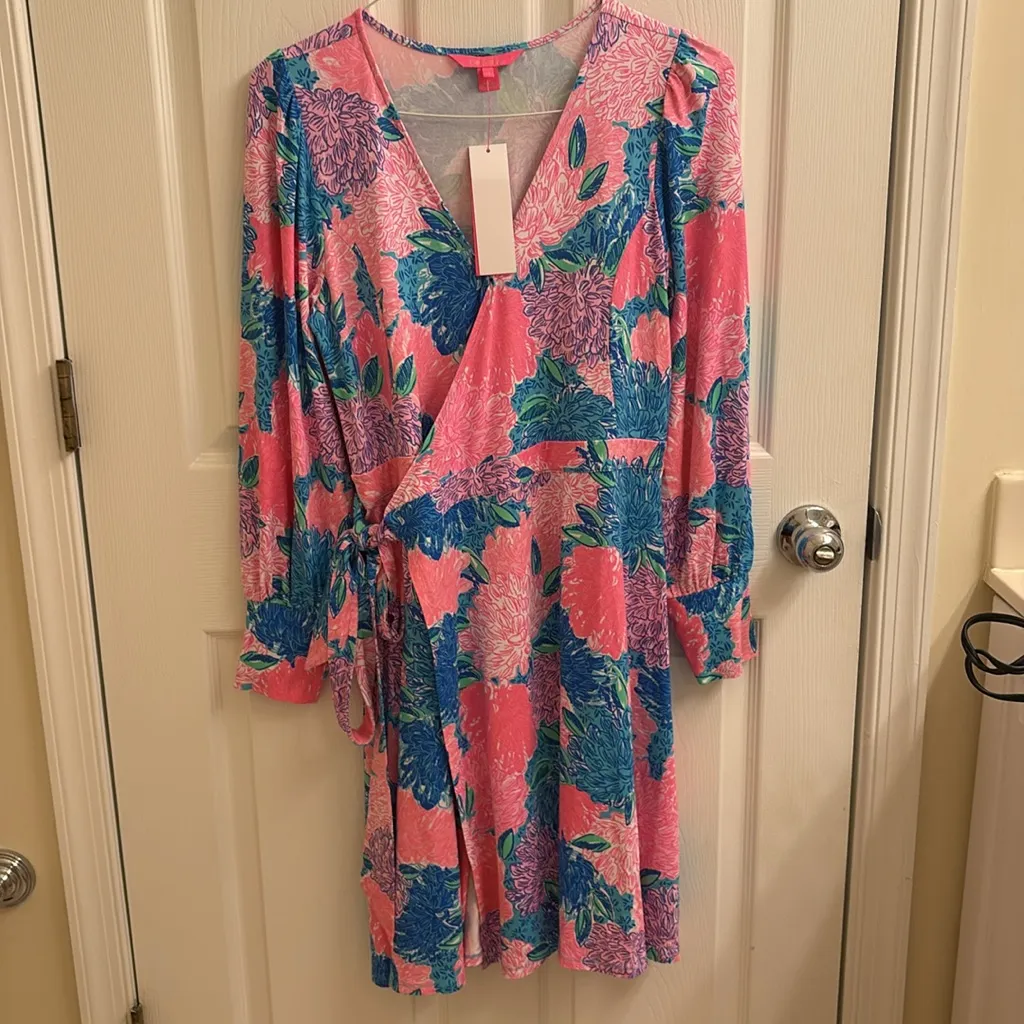NWT Lilly Pulitzer Rosalinda Wrap Dress multi beach house blooms Size medium - Image 3
