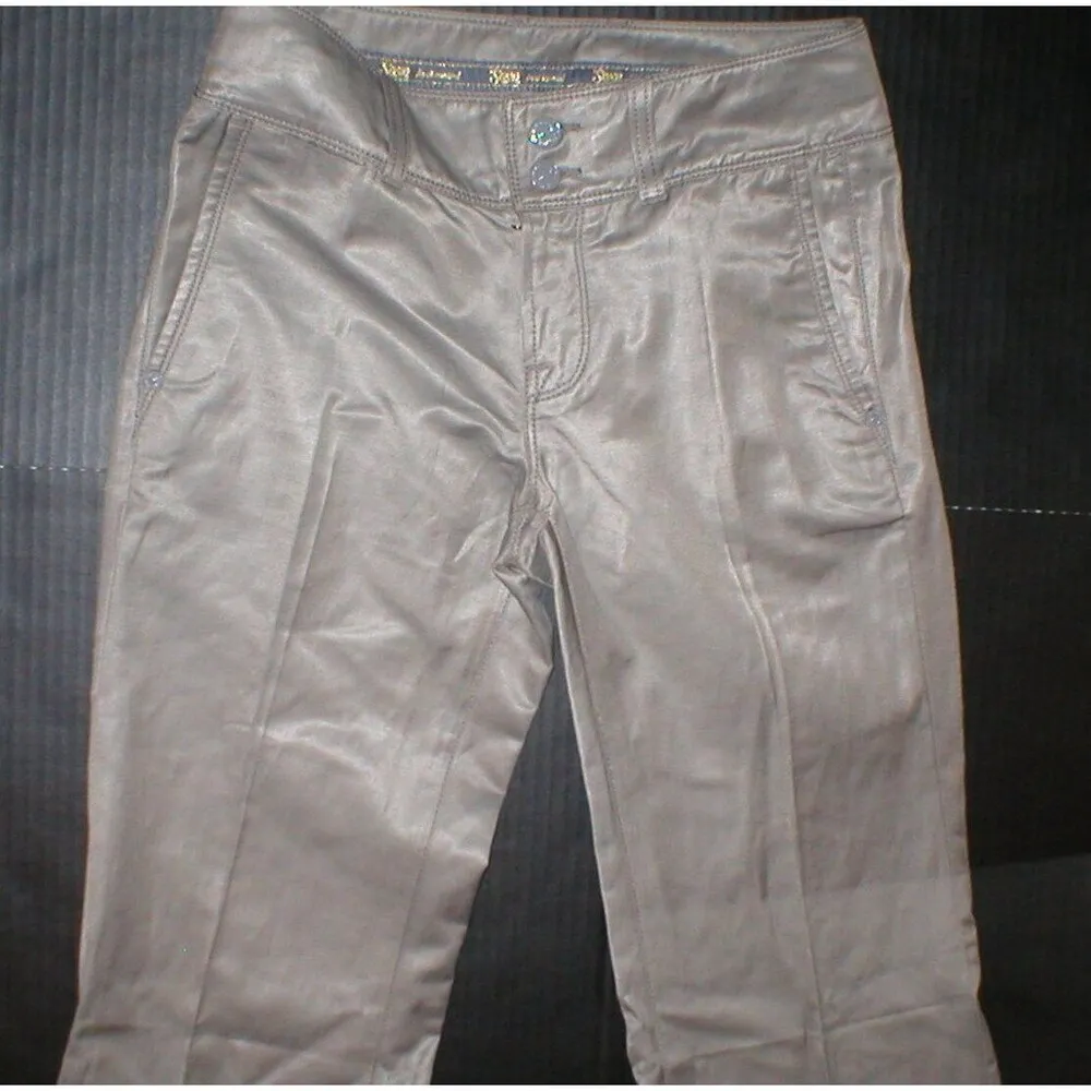 New $215 Womens 26 7 for all mankind Pants Super Flare Trouser Mocha Satin Twill - Image 3