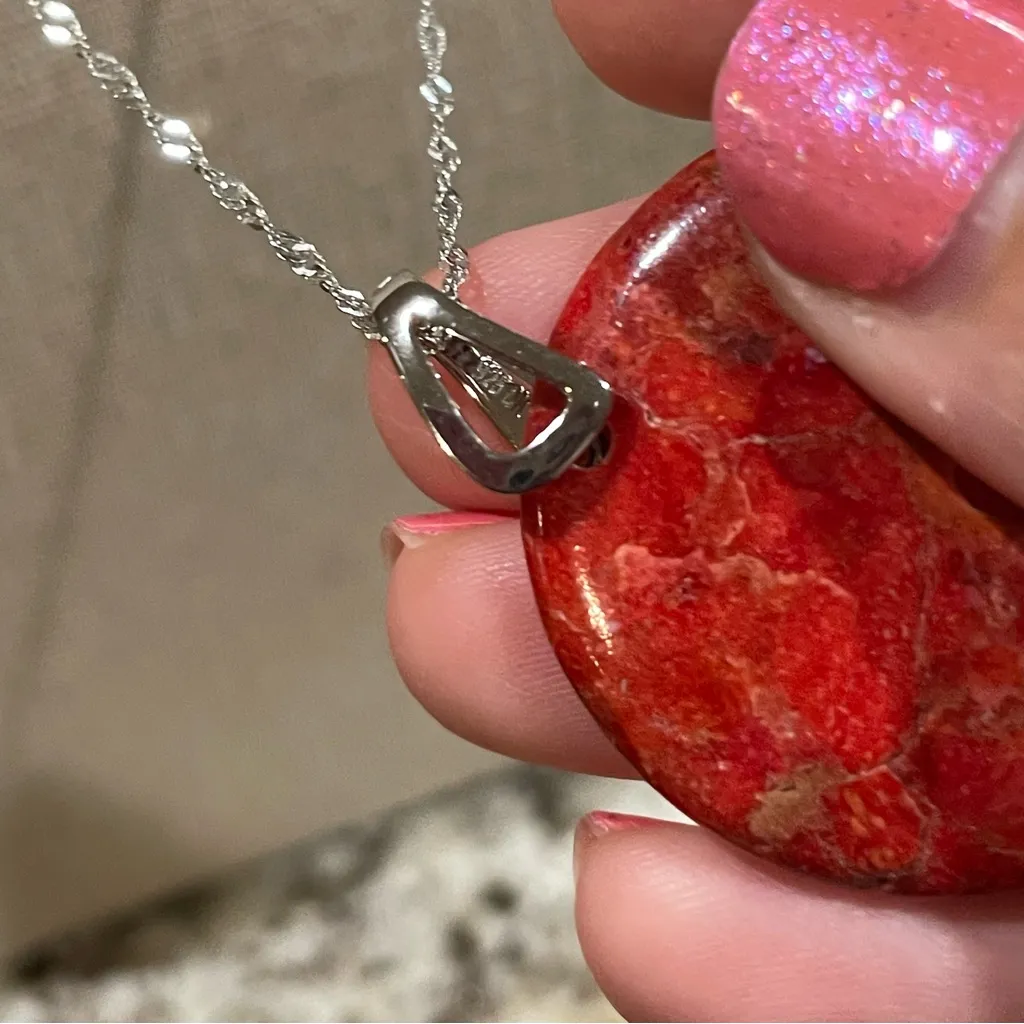 JTV Red Jasper Stone Pendant Necklace Silver Chain Adjustable Women’s Jewelry - Image 4
