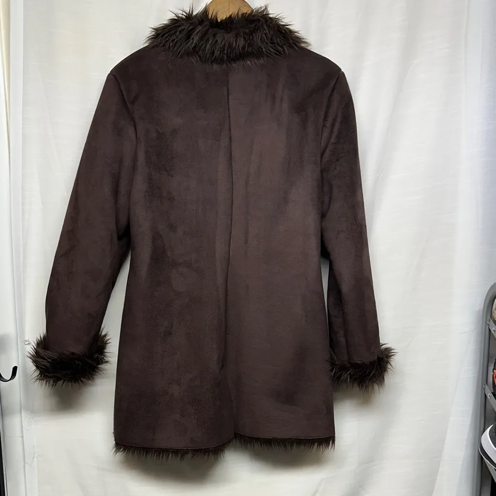 Style & Co. Chocolate Faux Fur Trim Bohemian Teddy Jacket - Image 4