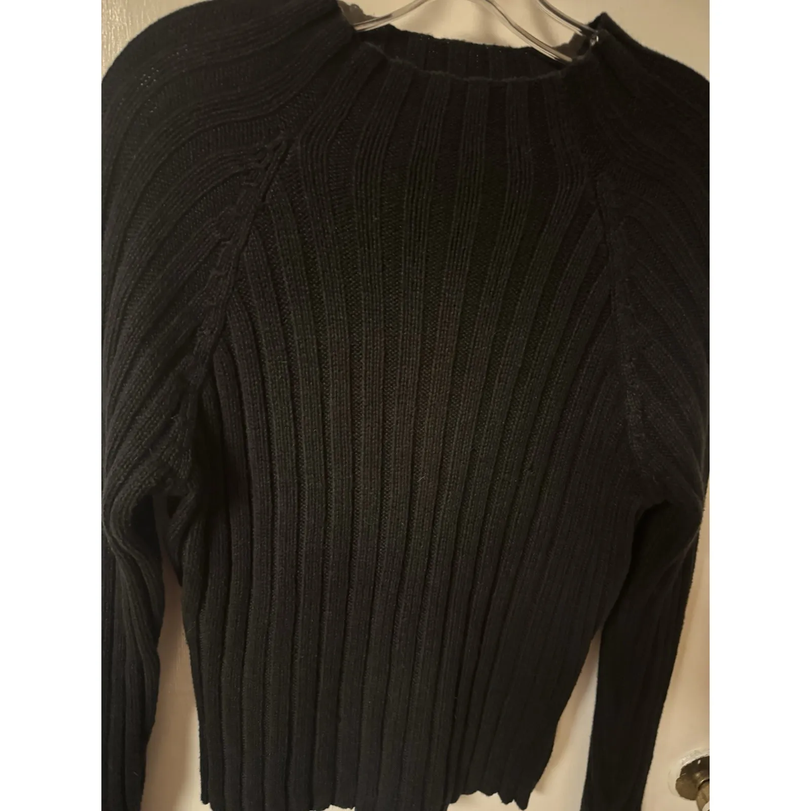 Vintage 1980s Herman Geist Women's Black Ribbed Mock Neck Sweater Size M - Image 6