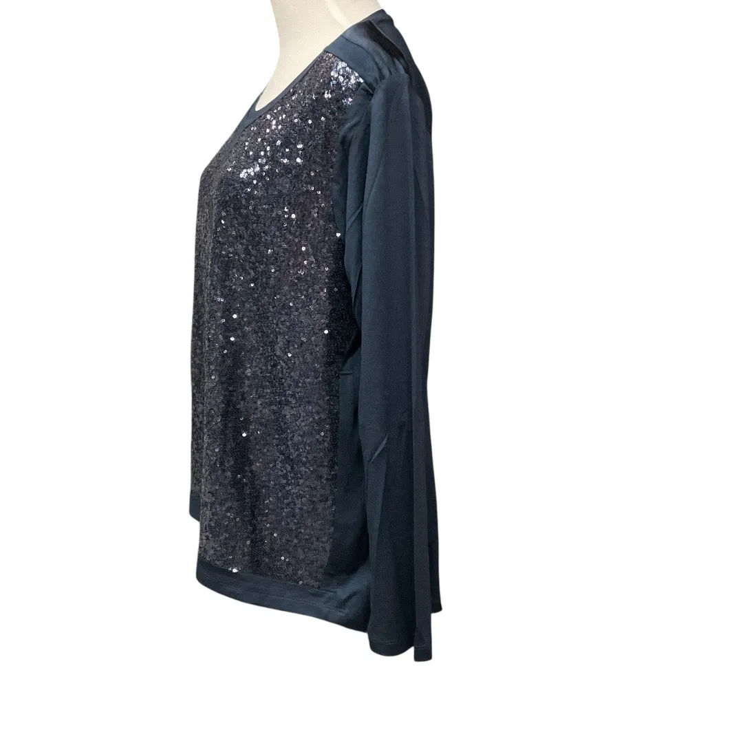 Thomas Rabe Women's Sequined Long Sleeve Lined Elegant Chic Style Blouse Size 16 Blue - Image 4