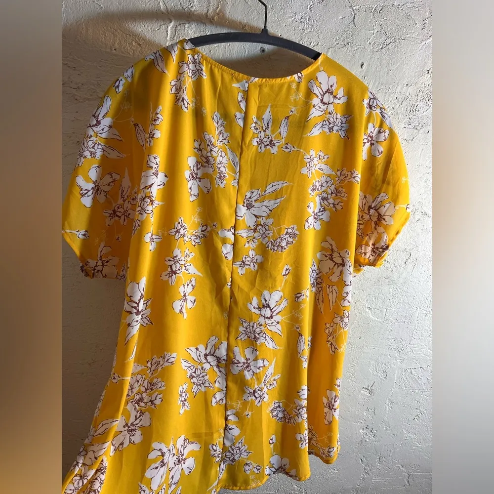 West Kei Yellow Flutter Sleeve Blouse with Draped Front floral business casual - Image 8