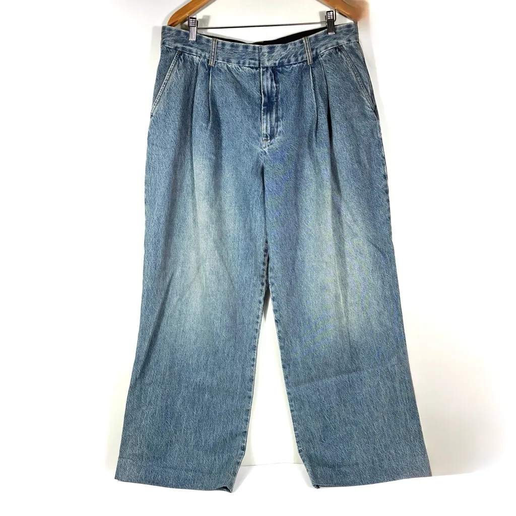 Zimmermann Illustration Pleated Wide Leg Jeans Neptune Blue AU 4 US 12 NWT - Image 4