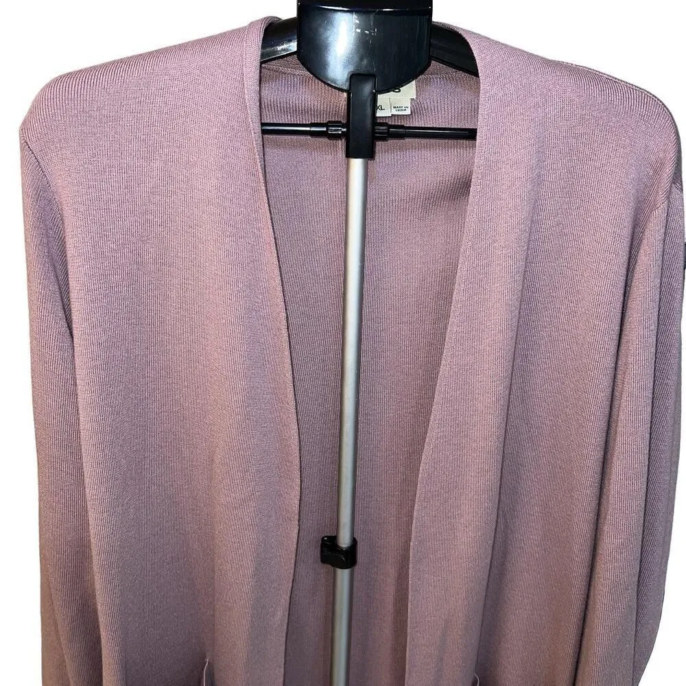 Orvis Anywear Long Cardigan Sweater Dusty Lilac Pockets Ribbed Sides Size XL - Image 3