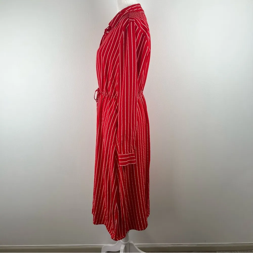 Tommy Hilfiger Striped Midi Shirt Dress Red with White Rope Stripes Medium - Image 8