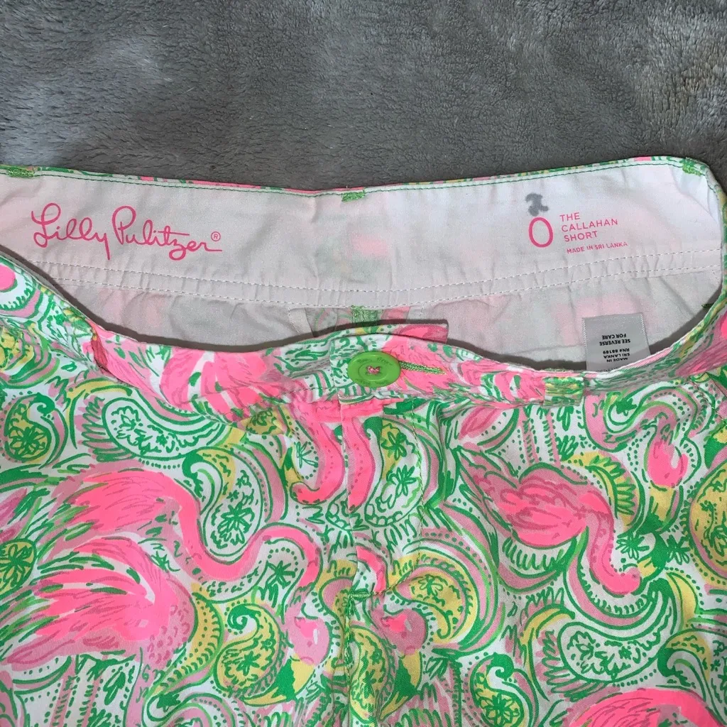 Lilly Pulitzer The Callahan Short Size 0 Green Pink Paisley Flamingo Tro… - Image 3