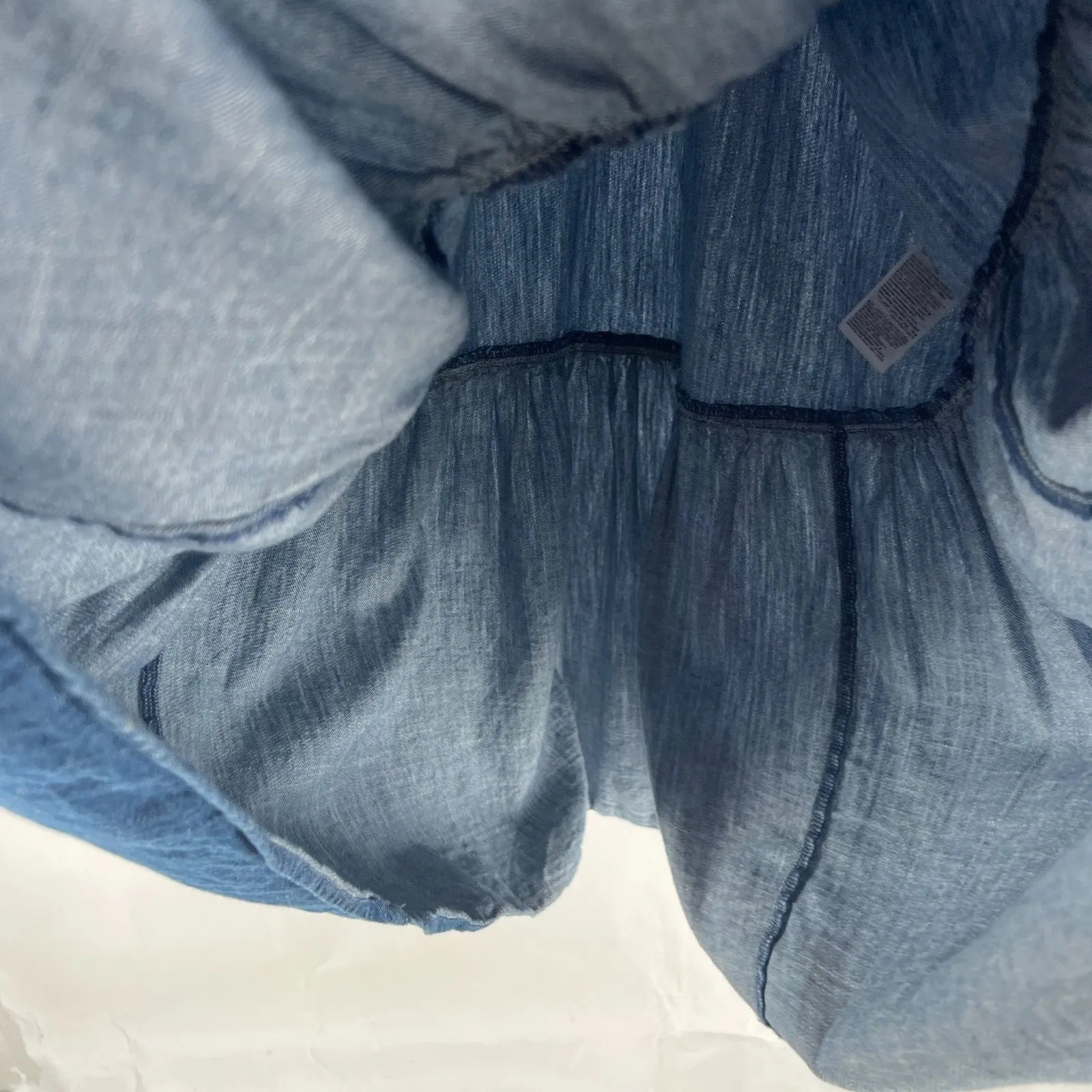 Old Navy Maxi Dress Womens XS Blue Denim Cotton Split Neck Short Puff Sleeve - Image 8