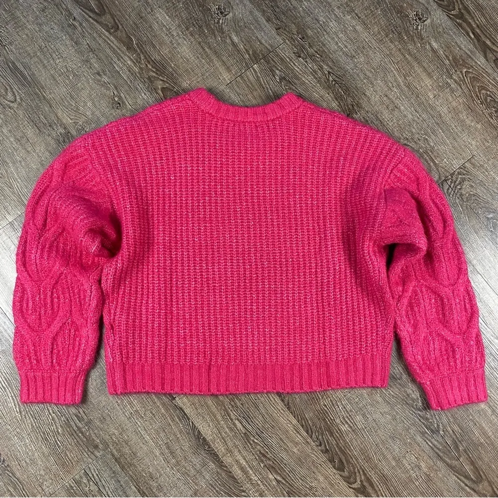 New York & Company Sweater Women Size XL Pink Cable Knit Crew Neck Ribbed Trim - Image 4