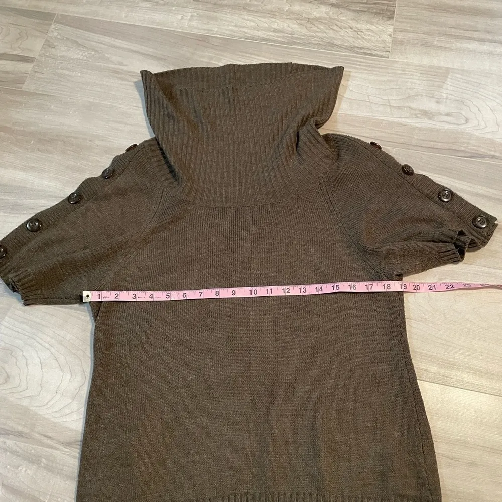 Worthington Brown Cowl Neck Short Sleeve Sweater Tunic Botton Detail- Size Large - Image 10