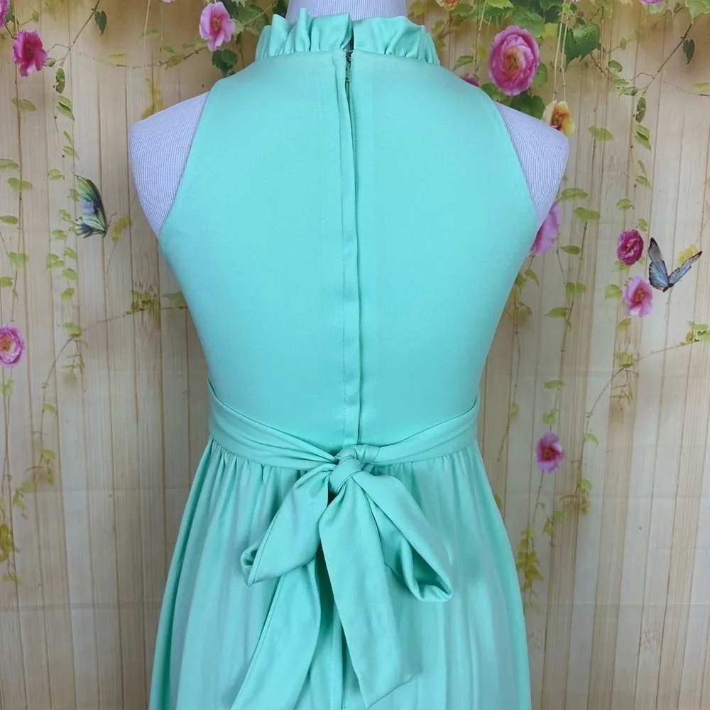 VINTAGE 70s Green Halter Style Dress - Image 6