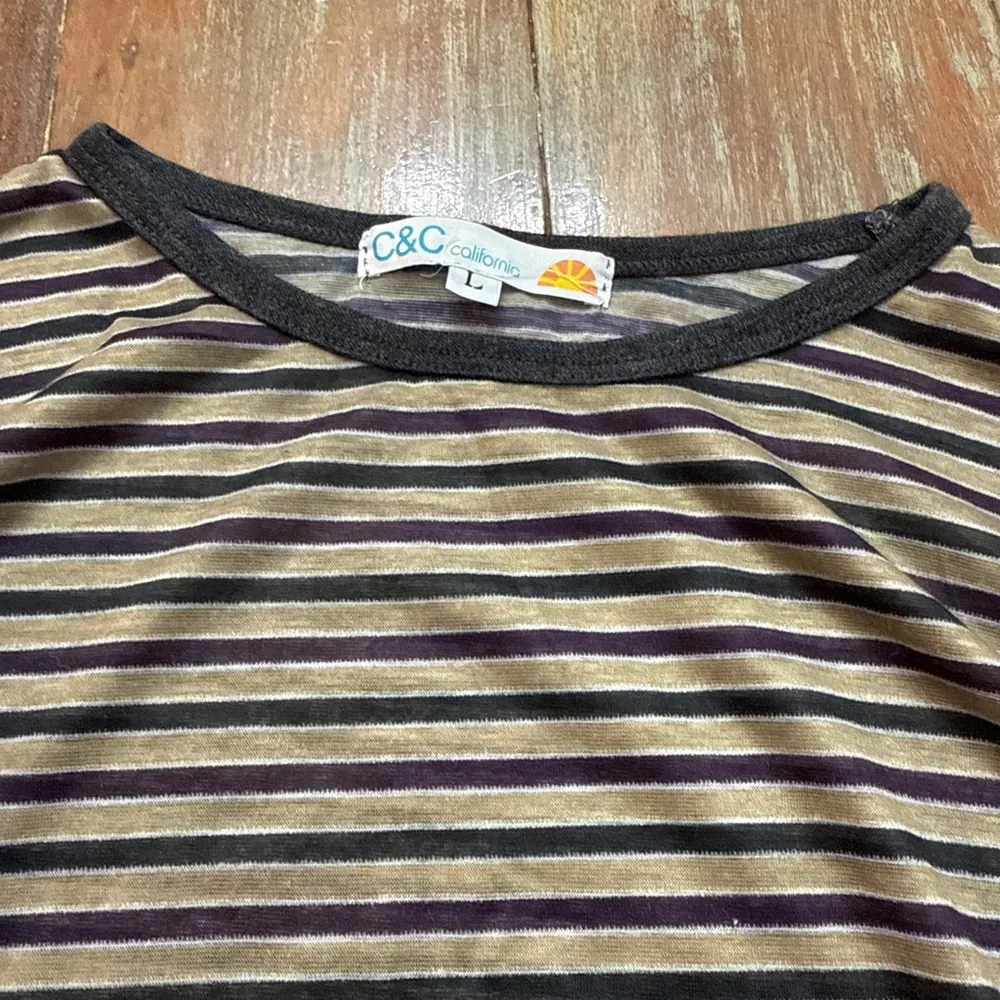 C&C California Women's Striped Top Long Sleeve L Purple Gray Tan - Image 4