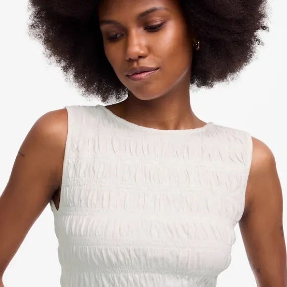 MADEWELL White Linen Blend Smocked Boatneck Tank Top Size XXS - Image 4