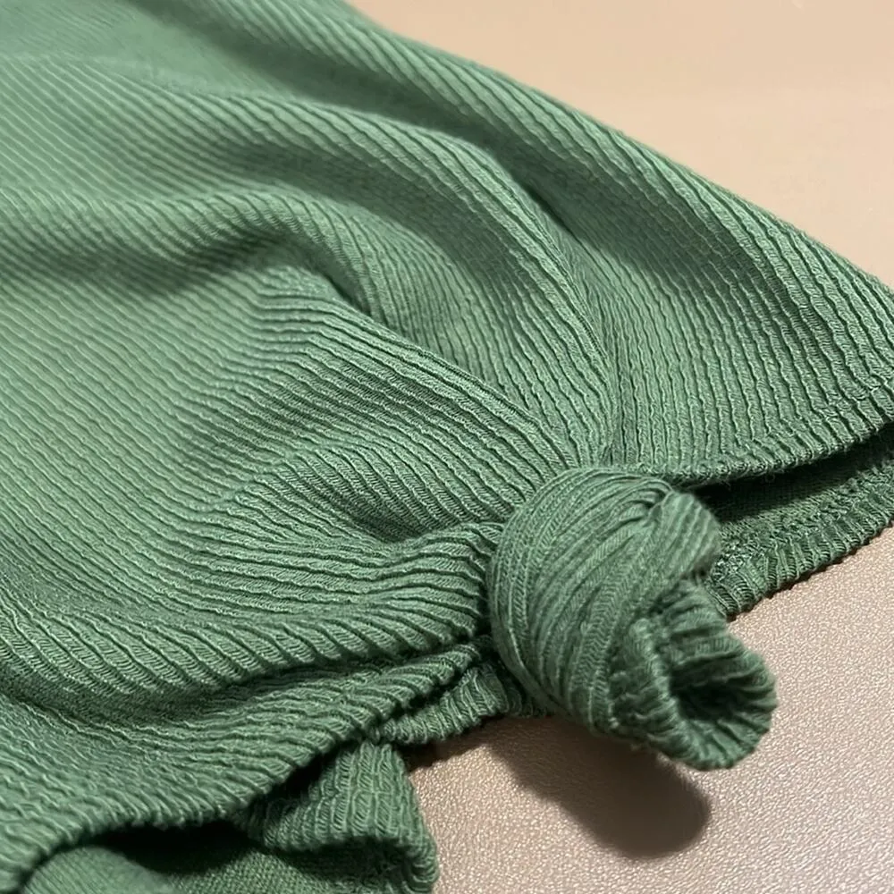 Madewell size large lusterweave crop shirt long sleeve tie front ribbed green - Image 9