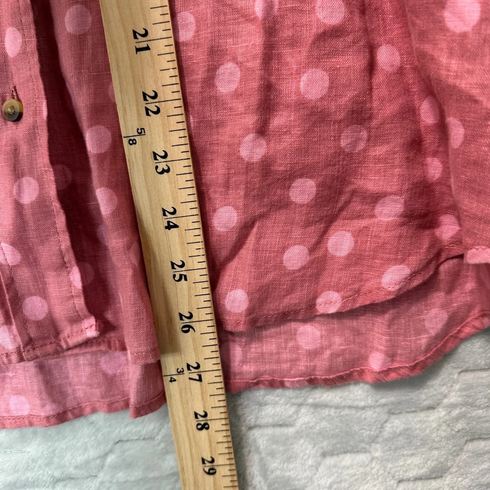 M&S Marks & Spencer US 12 Red Pink Polka Dot 100% Linen Button‎ Shirt Women - Image 7