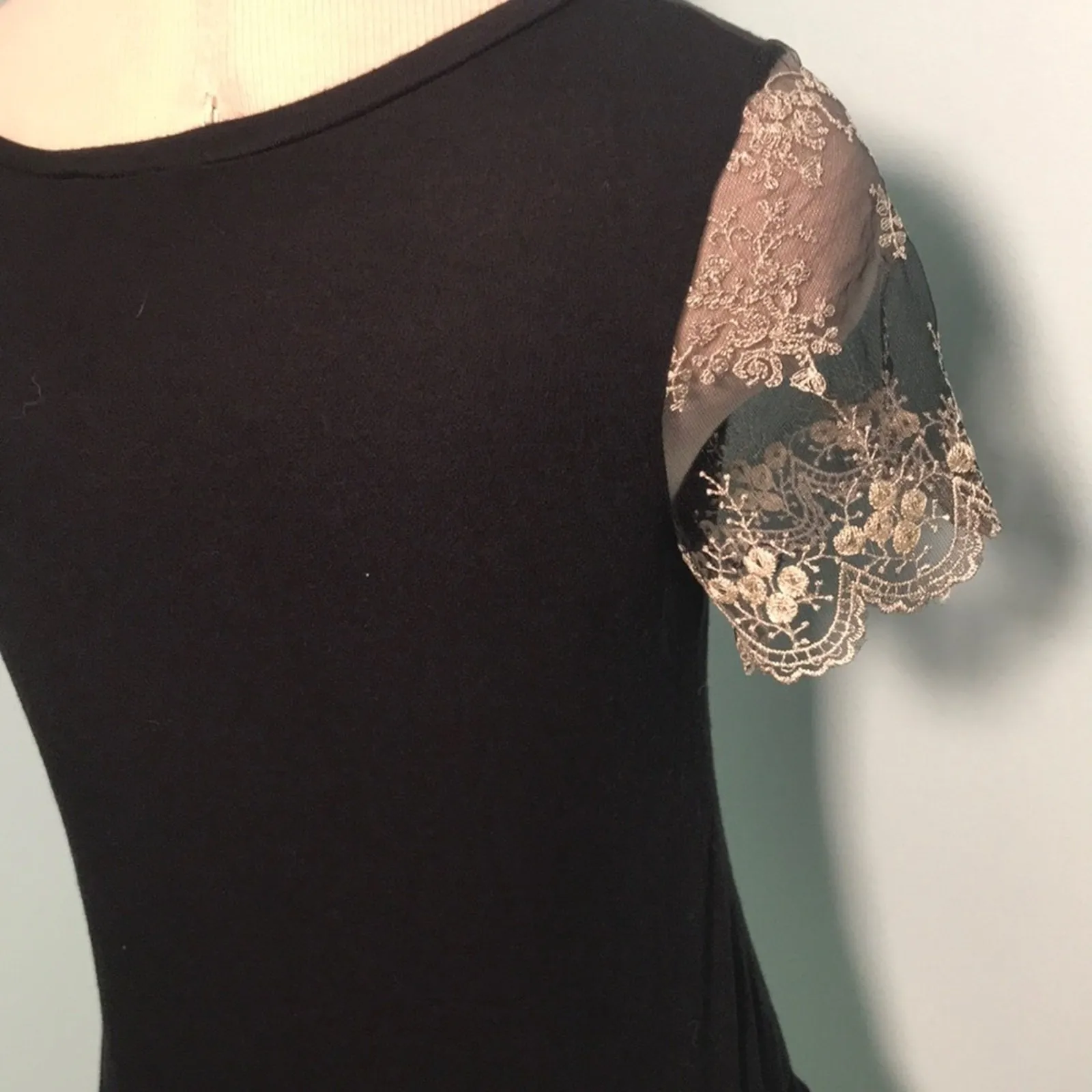 Vintage Y2K Womens Large Black Top‎ Lace Sleeve Witchy Fairy Whimsigoth - Image 3