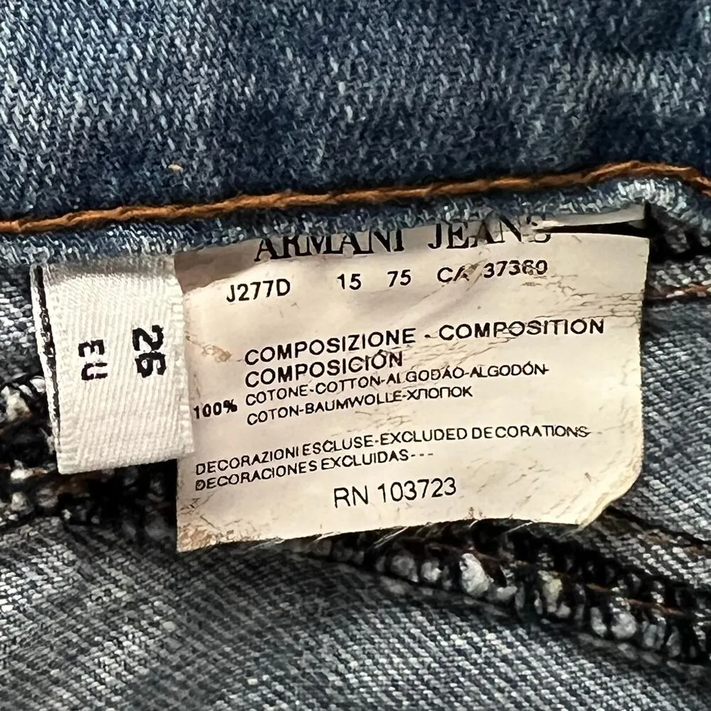 Vintage Armani Jeans Cutoff Denim Shorts Womens 26 Blue Low Rise Grunge Classic Size 6 - Image 10