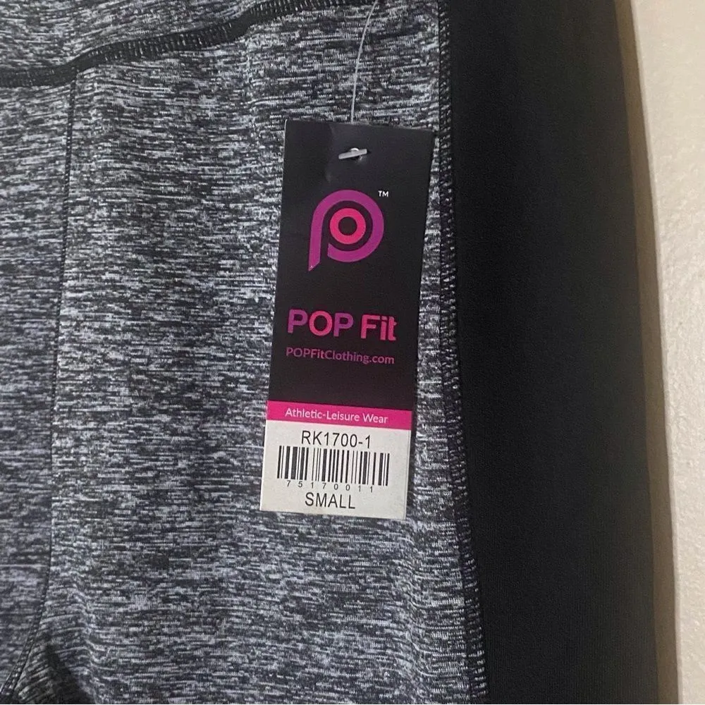 POP Fit Leggings NWT Black Gray Marled Color Block Size Small - Image 3