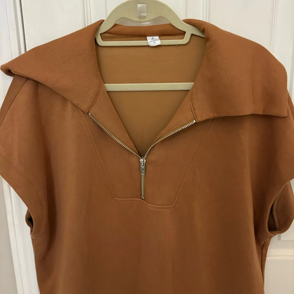 Anrabess Short Sleevr Quarter Zip Sweatshirt Top Brown Size XL - Image 3