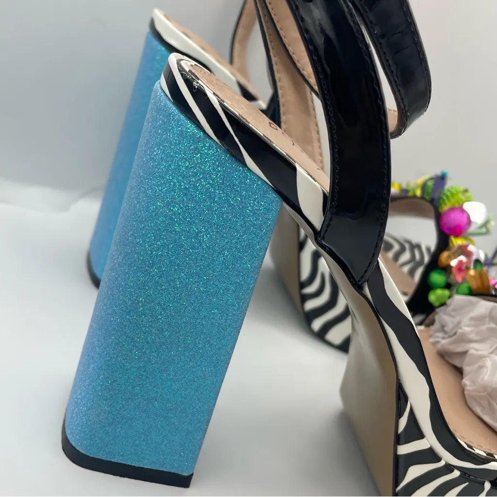Betsey Johnson Jorden zebra glitter embellish detail platform heels Size 7.5 - Image 10