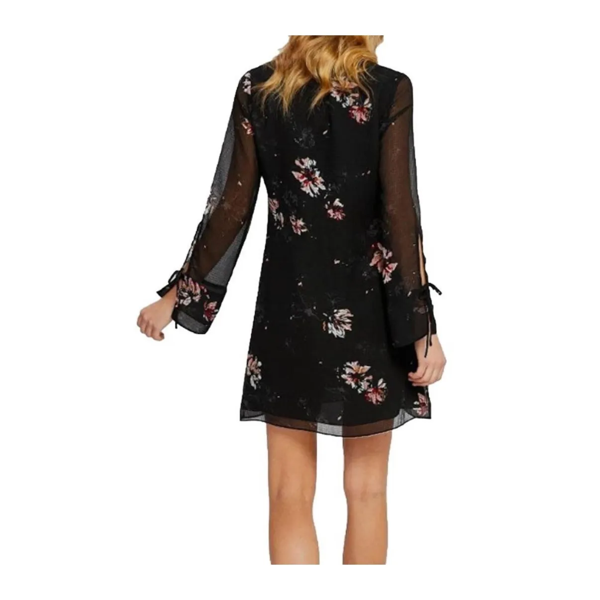 NEW NWT Gentle Fawn Tatiana Dress Long Sleeve V Neck Tie Cuff Black Sheer Large‎ - Image 2