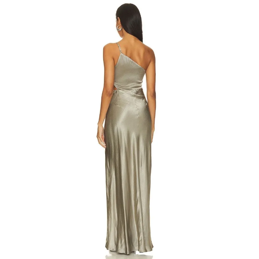 Shona Joy La Lune Asymmetrical Gathered Maxi Dress in Sage 10 New Womens Gown - Image 2