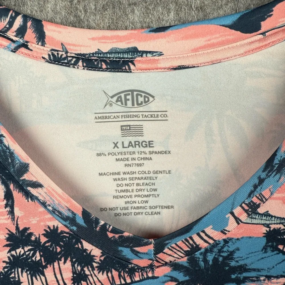 AFTCO Women's Size XLarge Captain's Lounge LS Performance Shirt Palms Fish Print Pink - Image 2