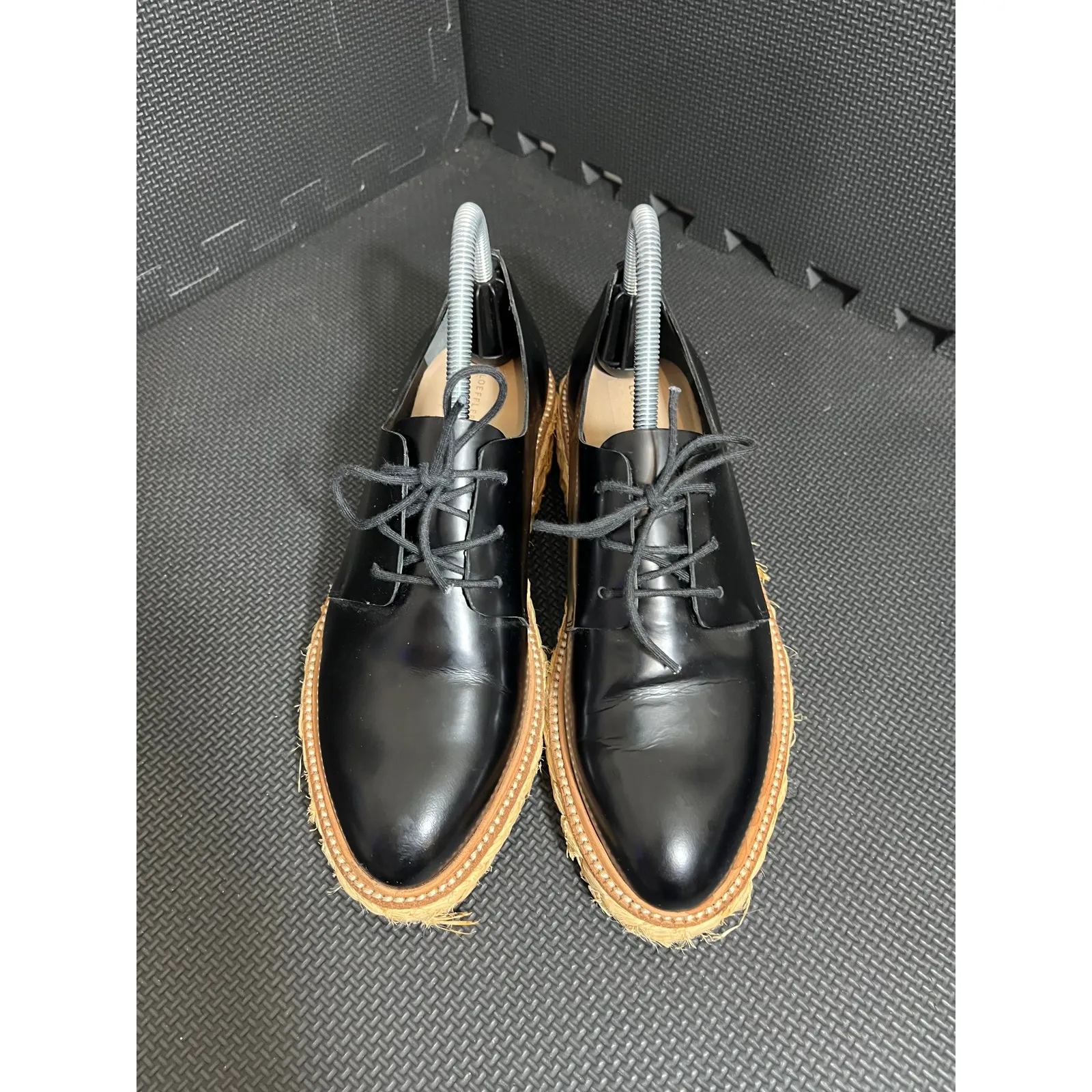 Loeffler Randall Black Oxford Raffia Callie Wedge Shoes‎ Leather Womens Size 8 - Image 3