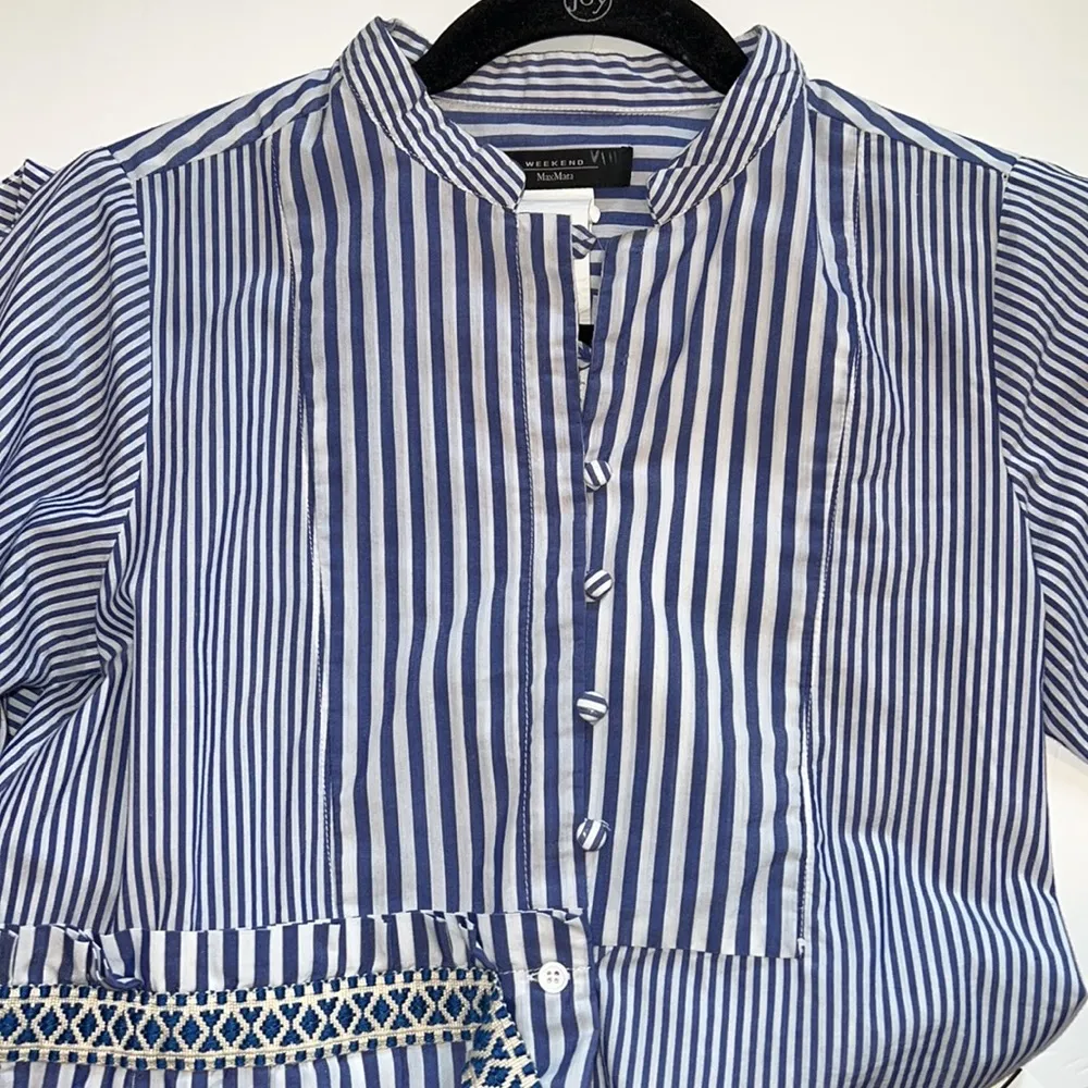 MaxMara weekend Dress striped cotton 4 stand up collar blue white belted pockets - Image 6