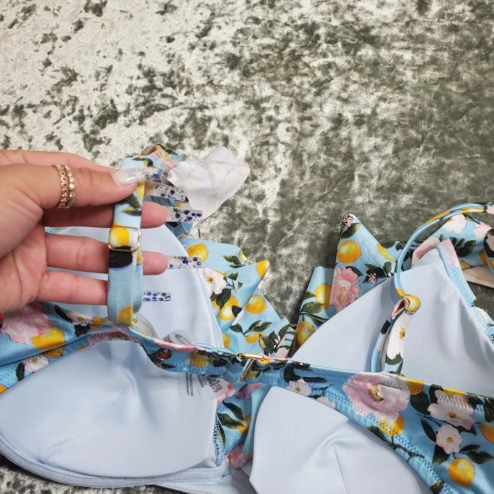Victoria's Secret  Ruffle Plungr Lemon Print Bikini - Image 6