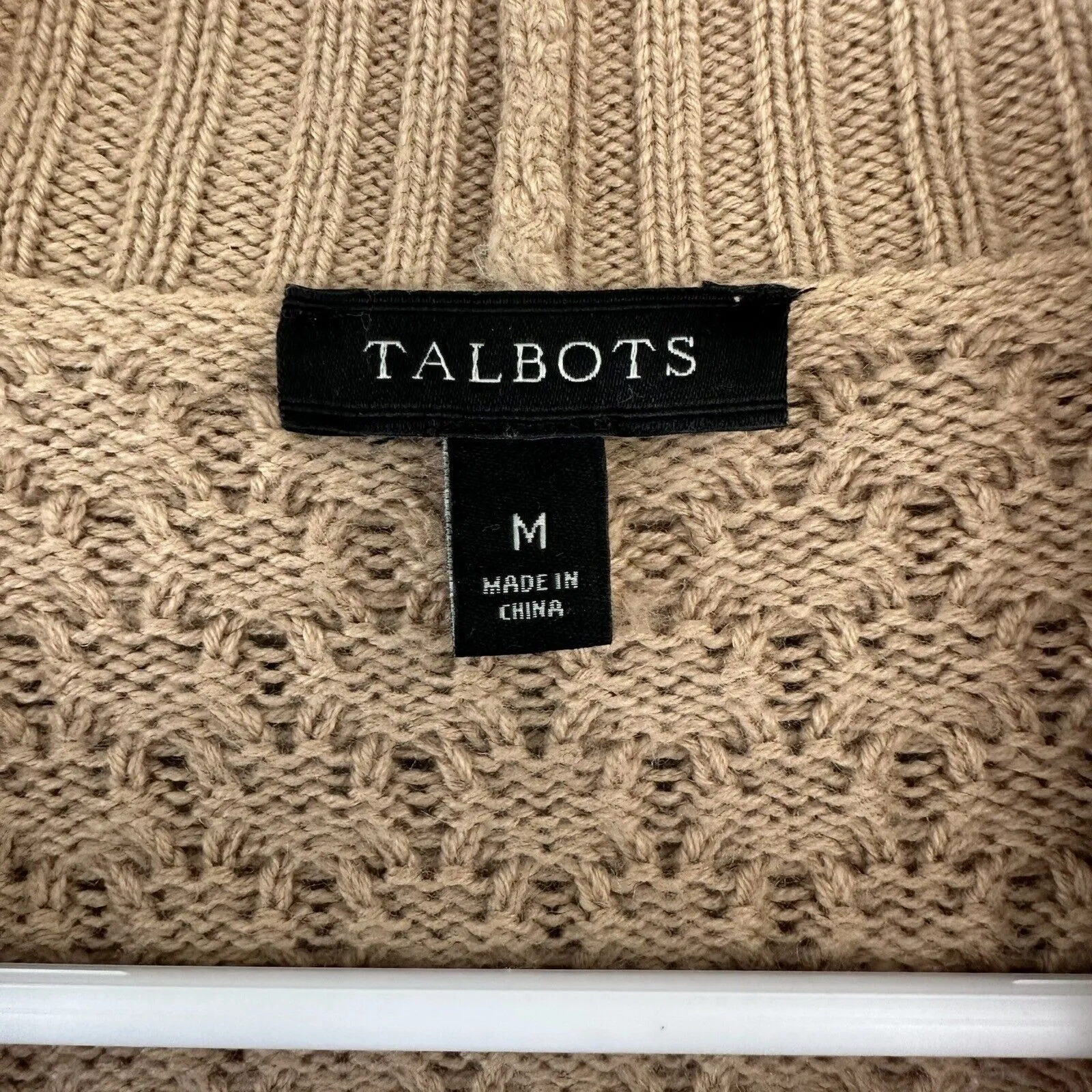 Talbots Wool Blend Khaki Tan Thick Pocket Cardigan Medium - Image 5