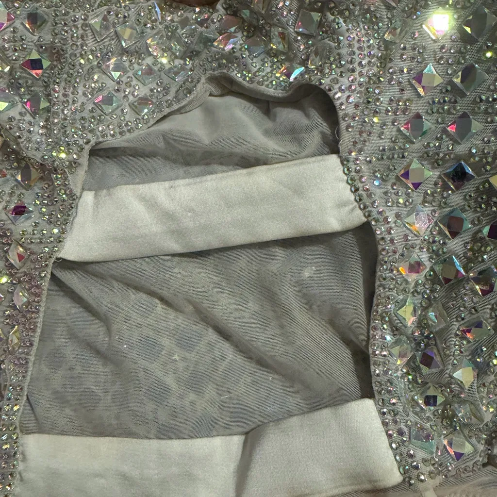 Oh Polly Prisha Silver Embellished Square Neck Evening Dress UK 6 US 2 NYE - Image 10