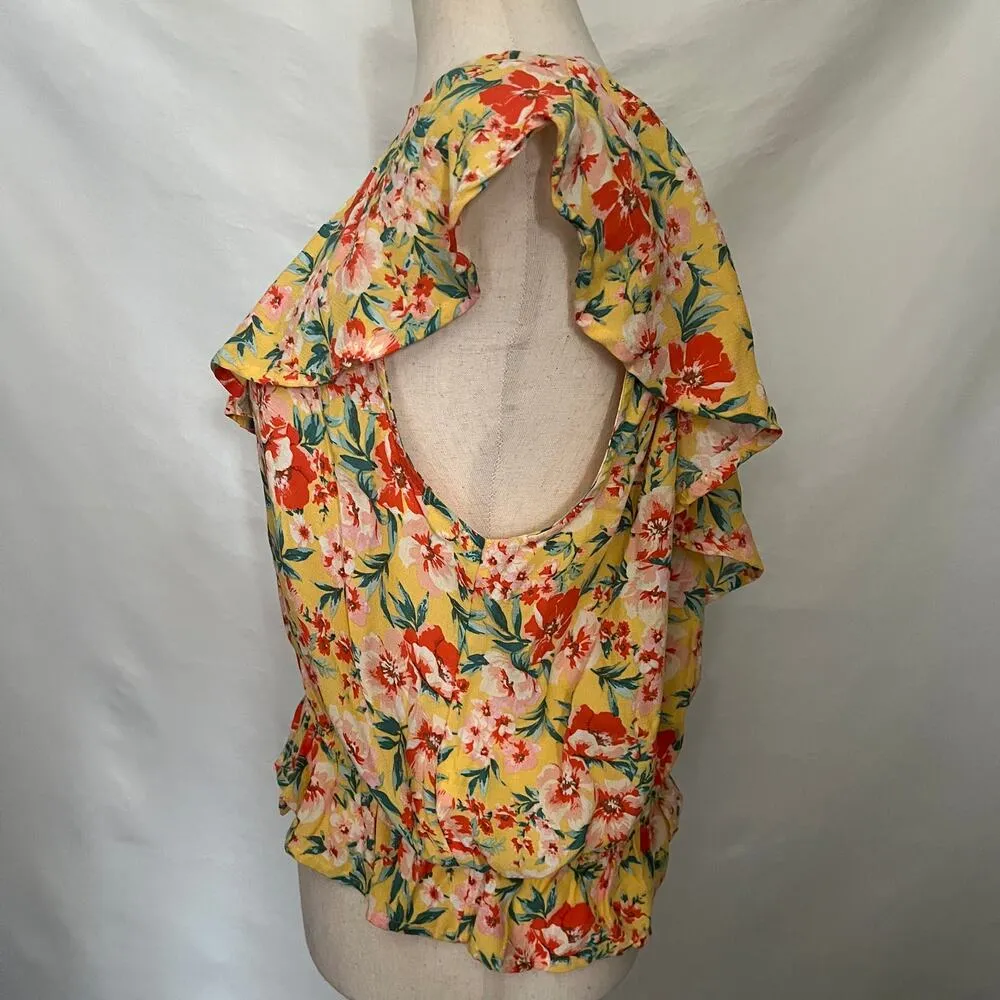 American Eagle One Shoulder Floral Womens Top Sz Large Yellow Cottage Core Fairy - Image 4
