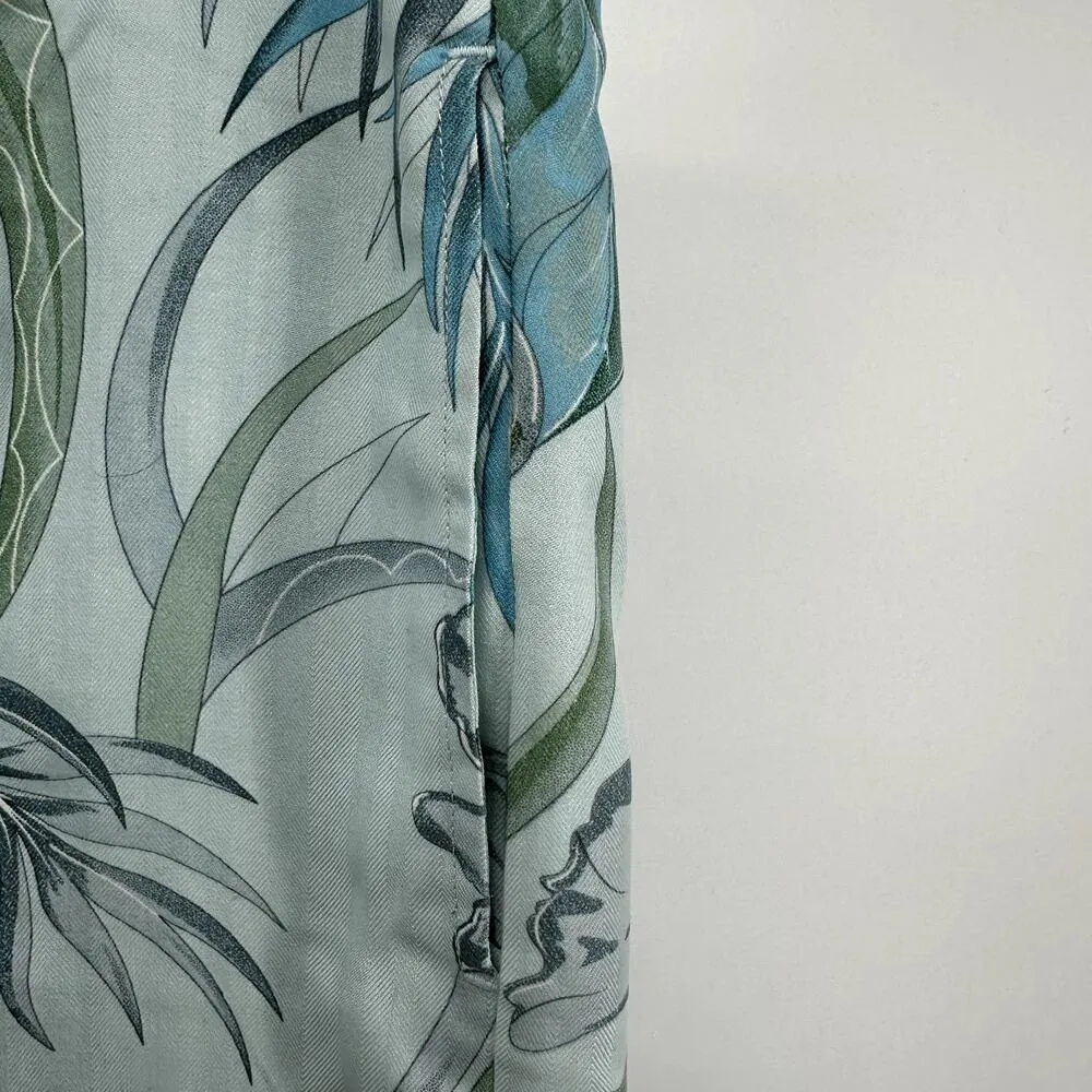 Hilo Hattie 100% Silk Pants Wide Leg Floral Cropped Tropical Blue Large 36" - Image 2