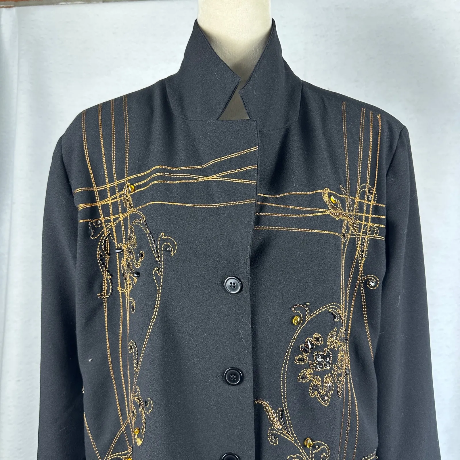 Susan Graver Style Black Embellished Mandarin Collar Blazer Women 1X‎ Elegant - Image 2