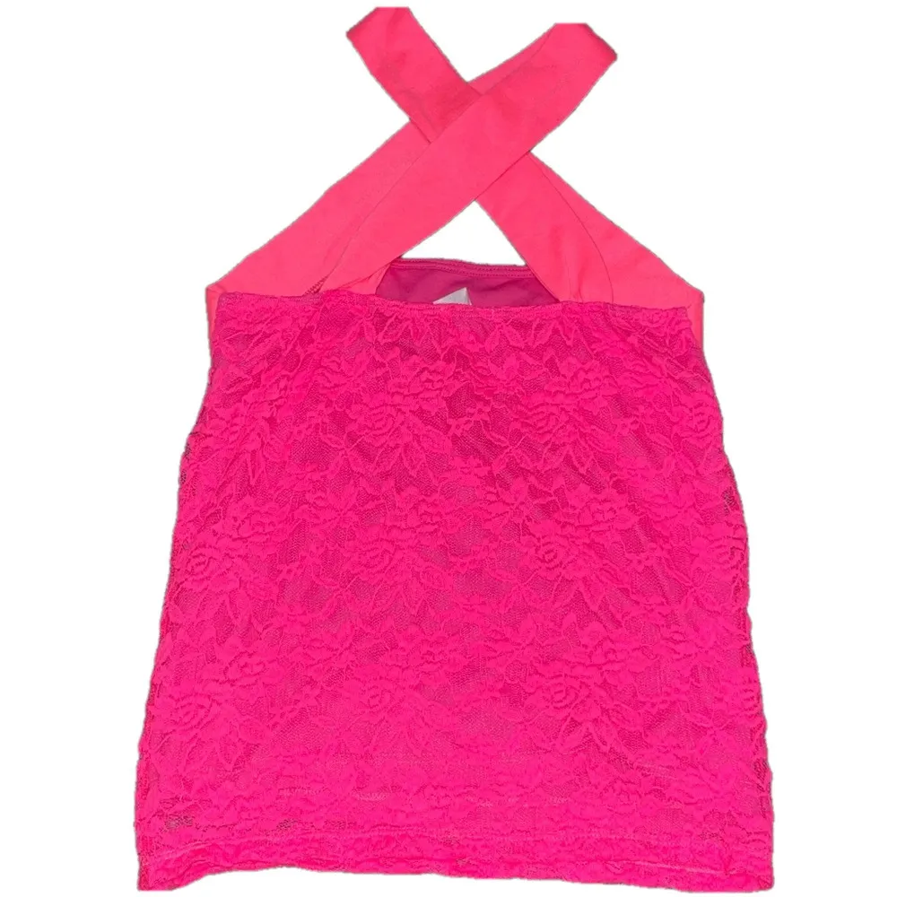 Bibi Lace Tank Top Women Small Pink Halter CutOut Criss Cross Festival Y2K Boho - Image 8