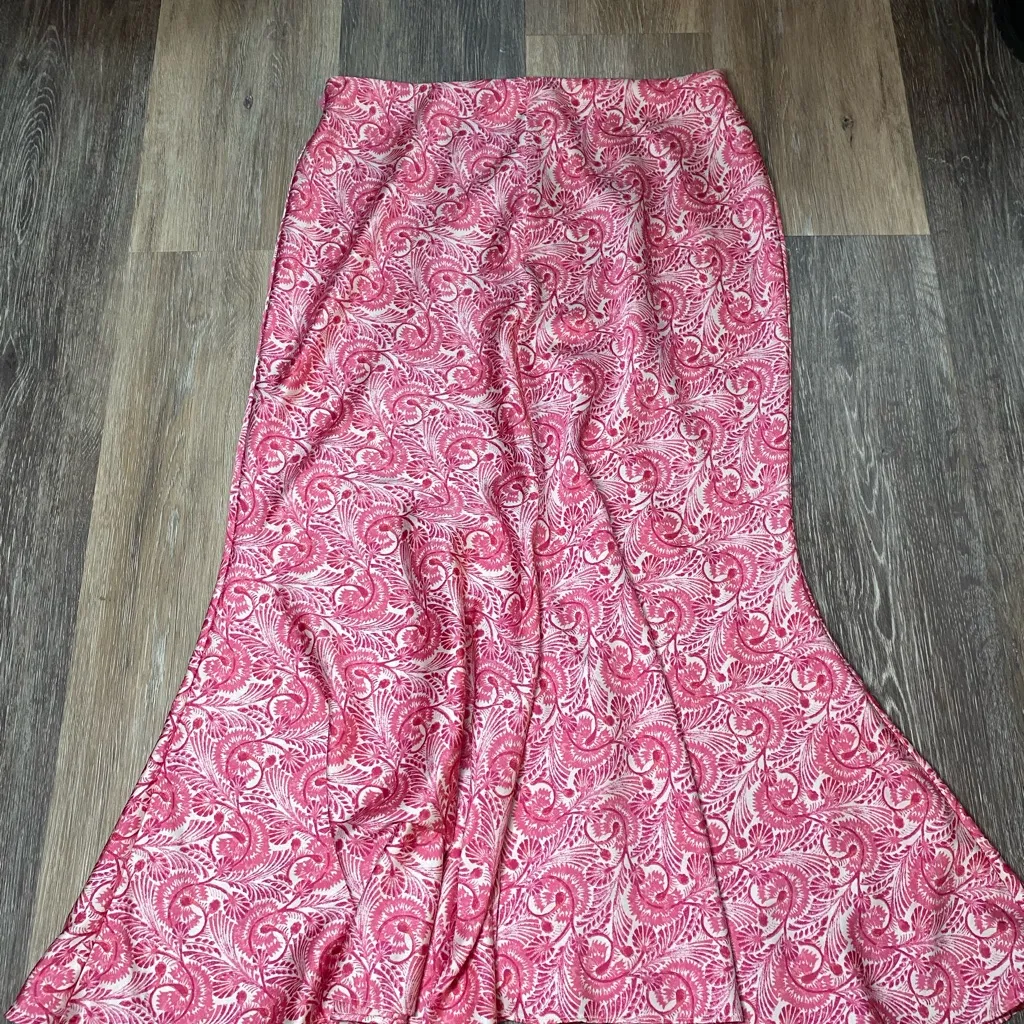 J. Crew Dandelion Pleated Flowy Dainty Pink Silk Slip Maxi Midi‎ Skirt Size Med - Image 5