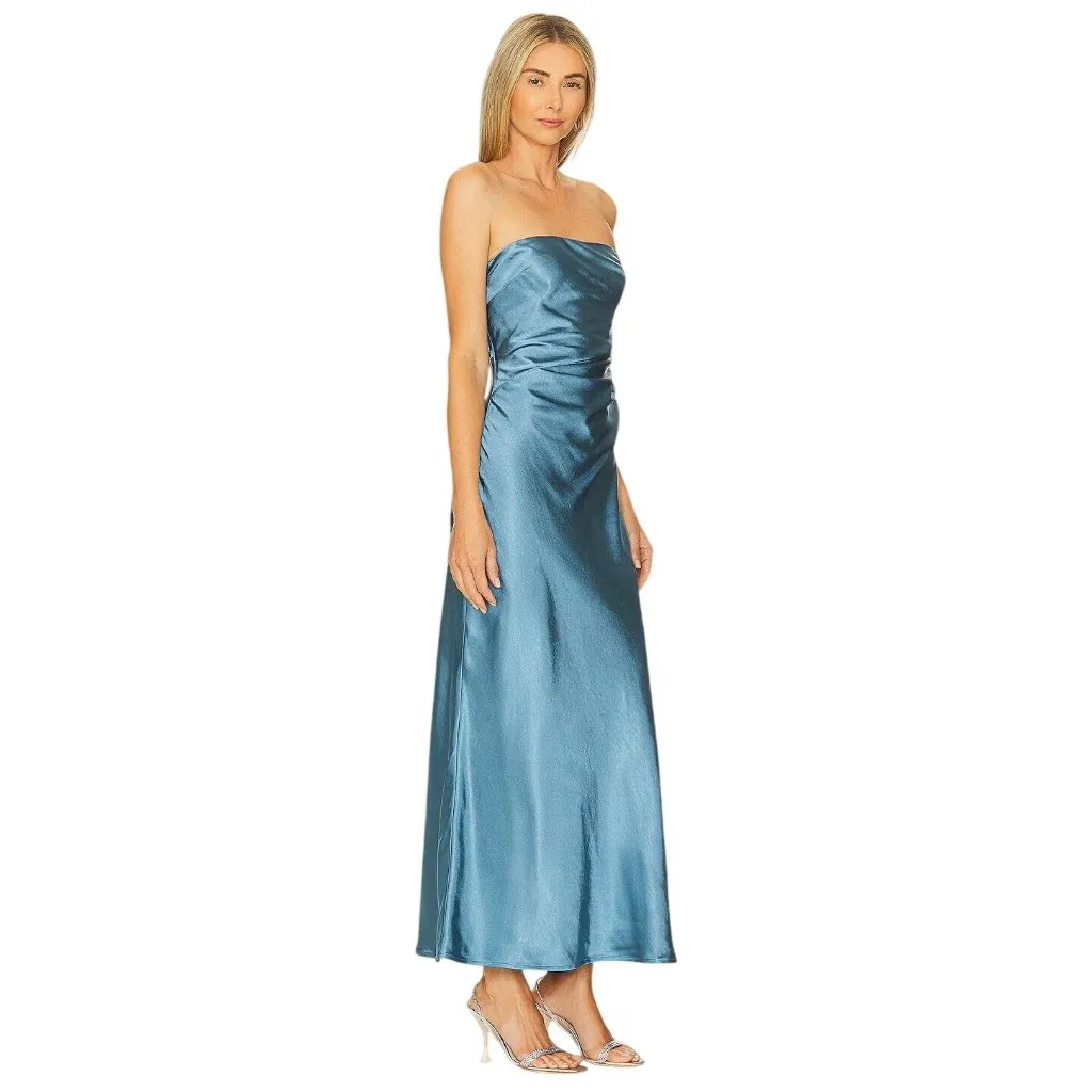 Runaway The Label Kristine Dress in Steel Medium New Womens Satin Maxi Strapless - Image 3