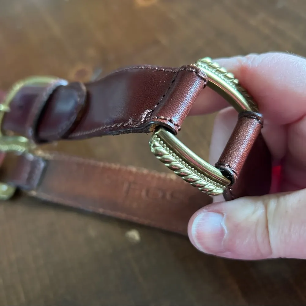 Fossil Gold Metal Brown Leather Belt. Size Medium. - Image 10