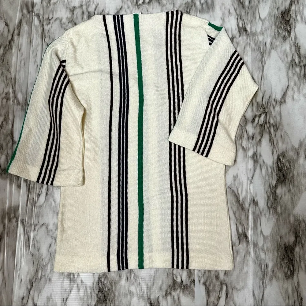 Vintage 1960 1970 Sears Acrylic Sweater Tunic Mini Dress Boat Neck Flair Sleeve Green Size 34 - Image 4