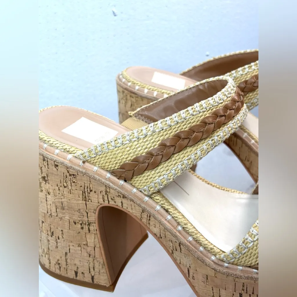 Dolce Vita 10 Platform Chunky Heeled Cork Rope Tan and Cream Summer Sandals - Image 6
