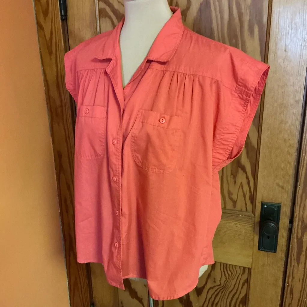 Vtg 70s orange girly button down top Size 18 - Image 6