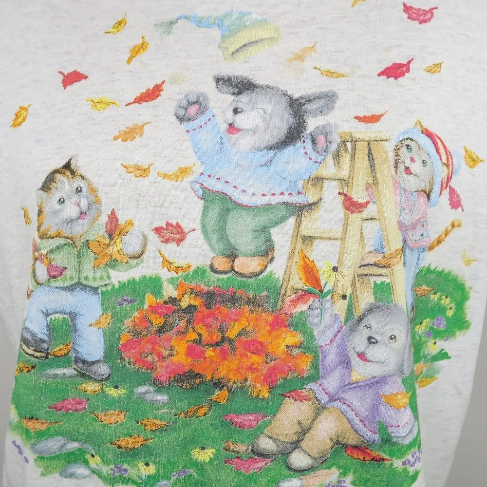 Vintage Basic Editions Fall Cat & Puppy Sweatshirt - Image 2