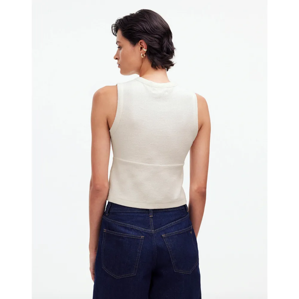 Madewell Split Crewneck Cardigan Tank Lighthouse Beige Knit Vest Medium NWT - Image 4